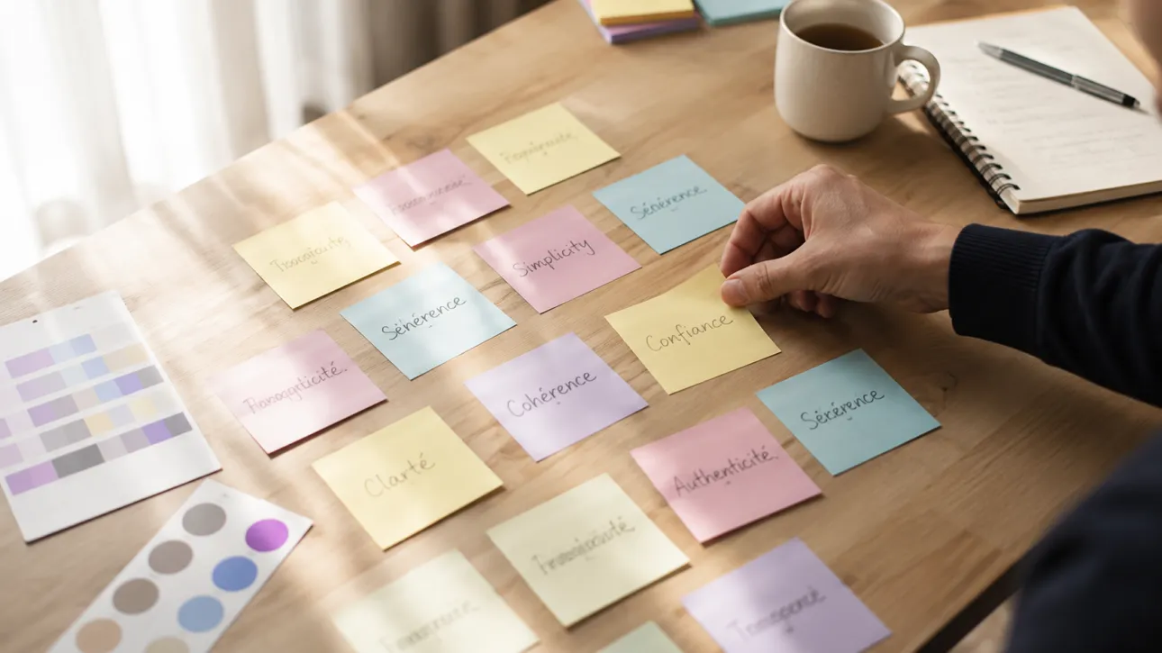 Session de réflexion sur le positionnement de marque, avant toute création de logo