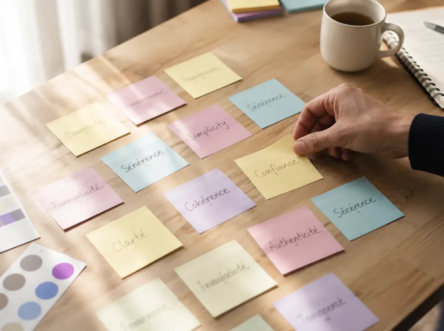 Session de réflexion sur le positionnement de marque, avant toute création de logo