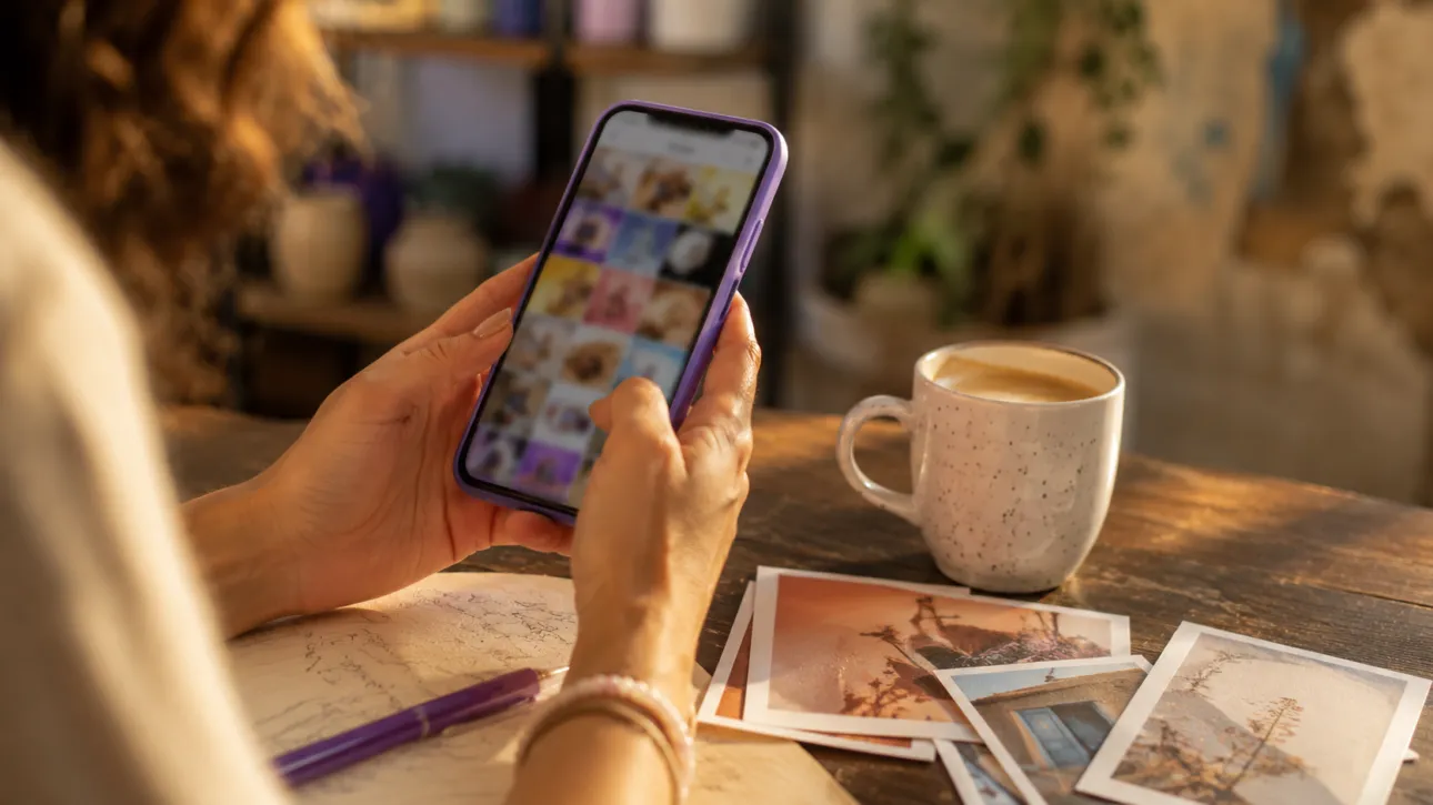Commerçante tunisienne qui planifie ses publications réseaux sociaux depuis sa boutique